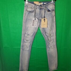 STREET JEANS Mens Size 30 DISTRESSED ACID LIGHT WASH SKINNY Fit Retro Streetwear